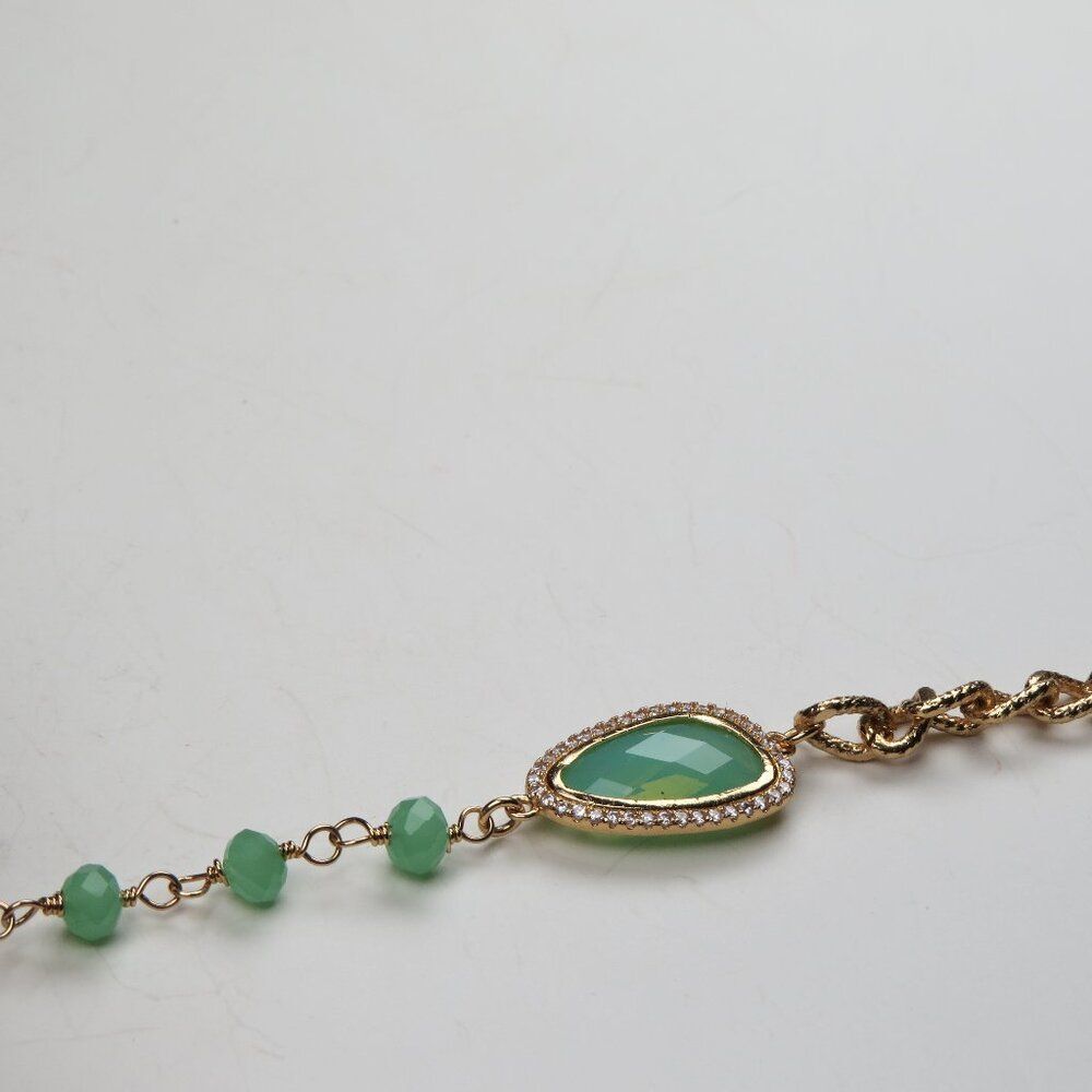 14k Yellow Gold  plated Jade Bracelet cz
